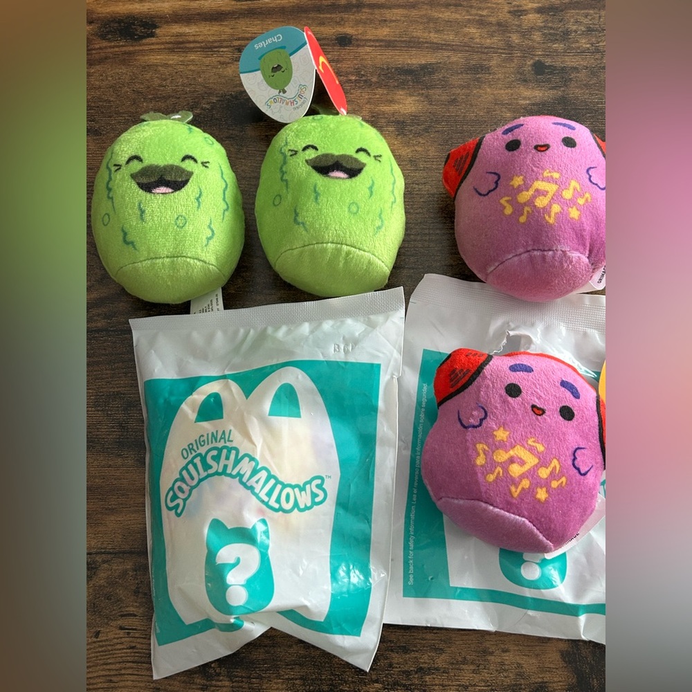 5 Happy Meal Toys 2 Charles Pickle 2 Grimace 1 Maui NIB Squishmallows mini